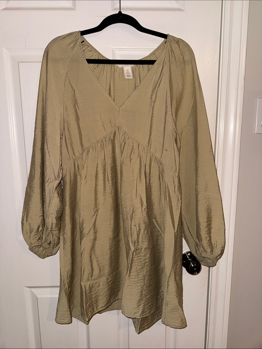 H&M Olive Green V-Neck Long Sleeve Mini Dress